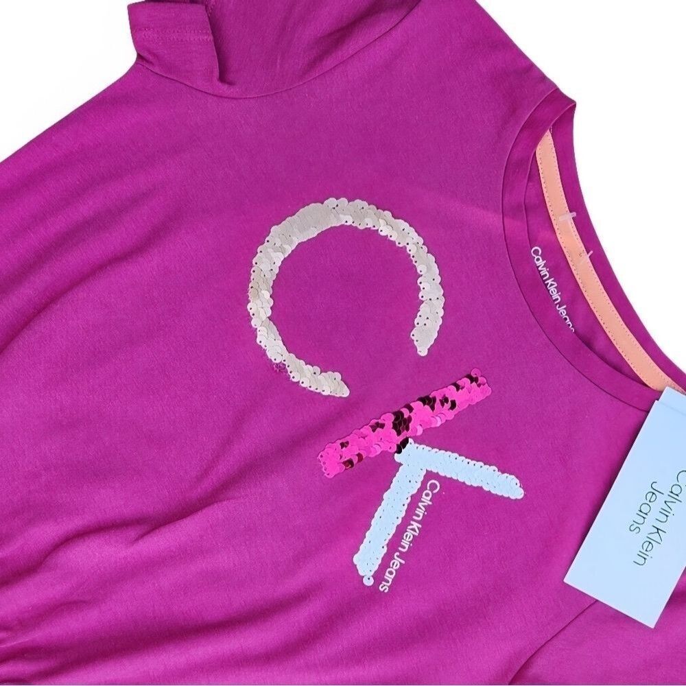 Calvin Klein Girls Dress Pink Casual Dress With Sequins Logo Size M (8-10 Y) - Picture 5 of 11